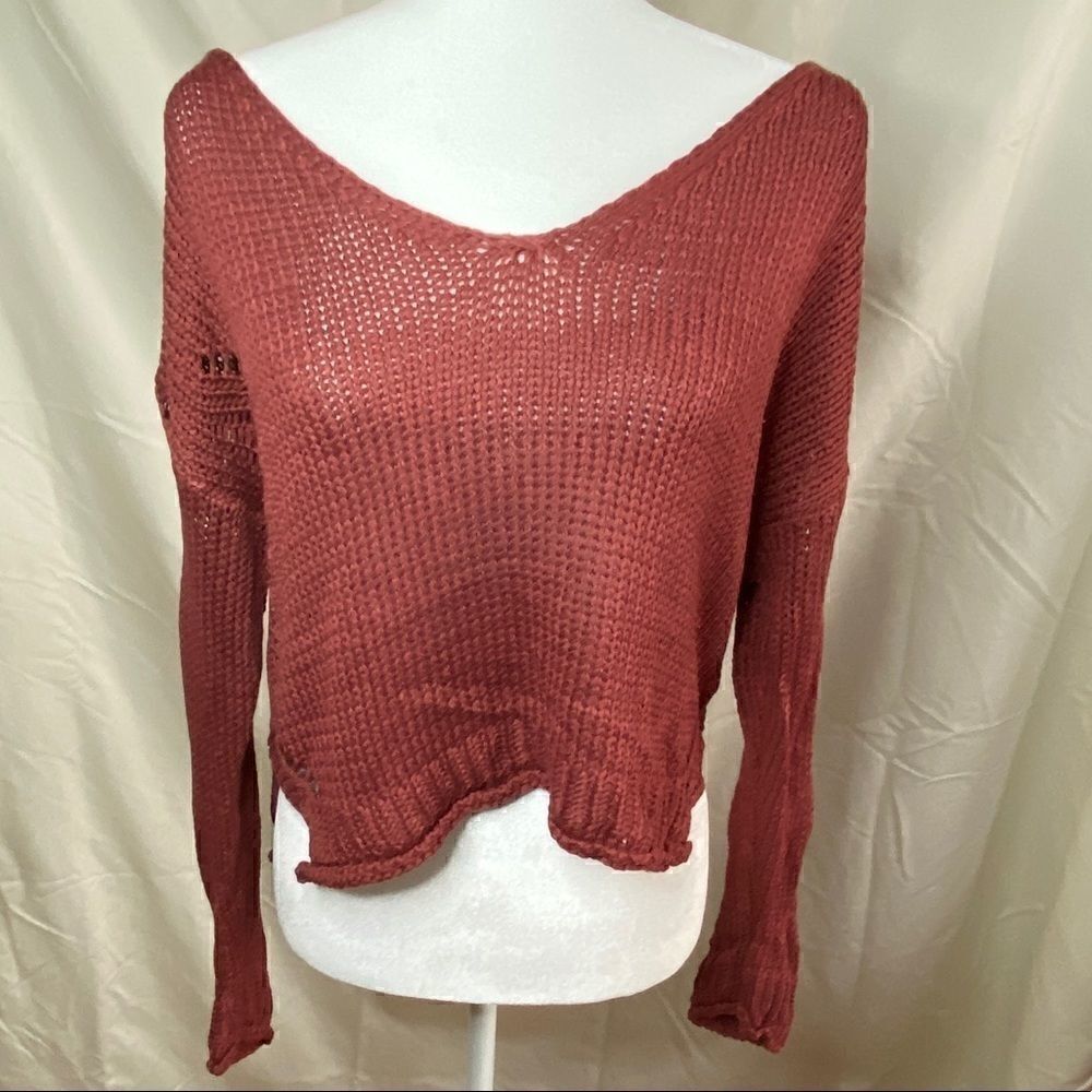 Miracle high low distressed sweater w/ back detail